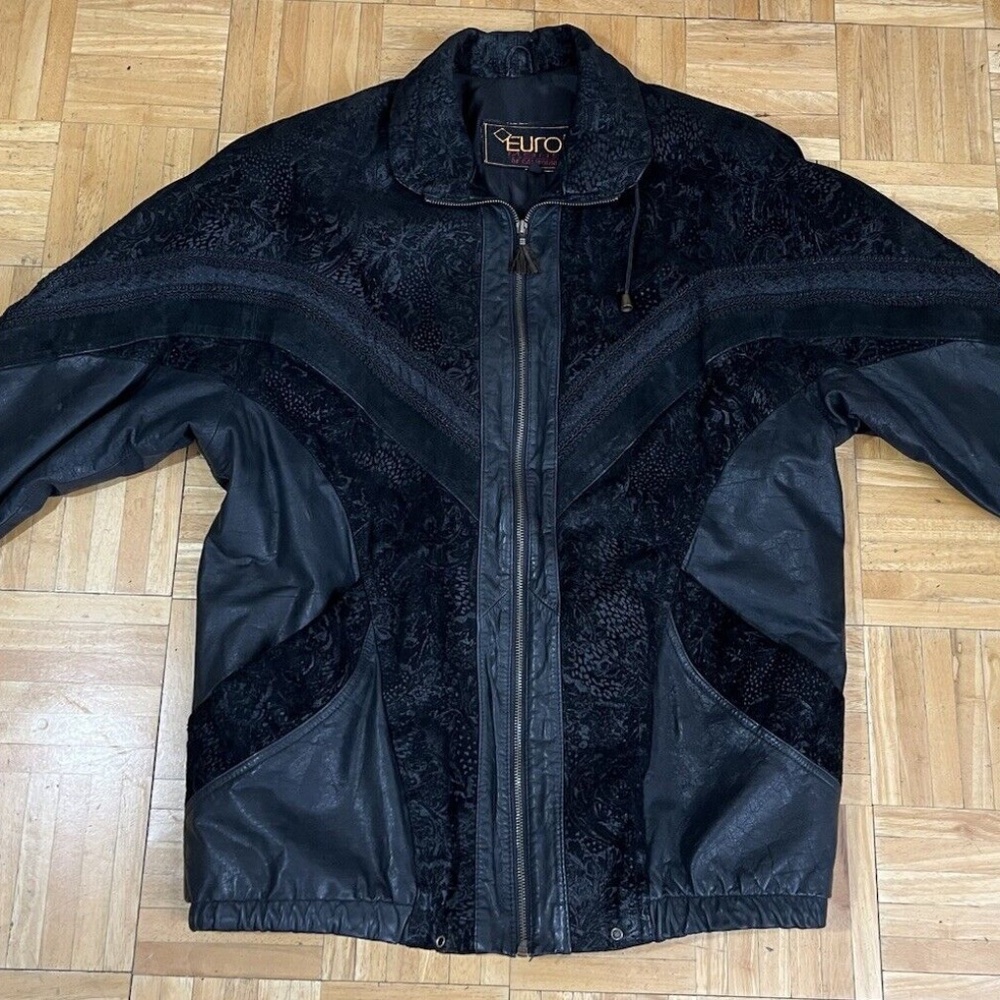 Vintage Euro Mond of California Top Leather Jacket Biker Black Paisley Size L